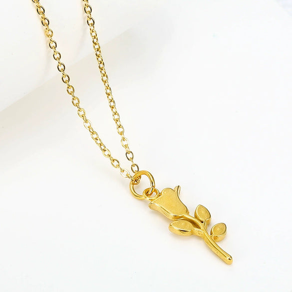 Fashion Stainless Steel Rose Flower Pendant Necklace Romantic Floral Jewelry For Women