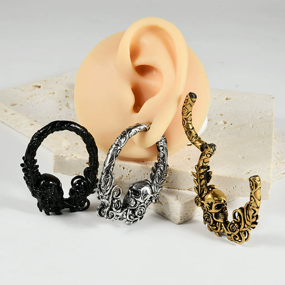 Fashion Stainless Steel Skull Totem Geometric Electroplated Auricle Earlobe Earrings