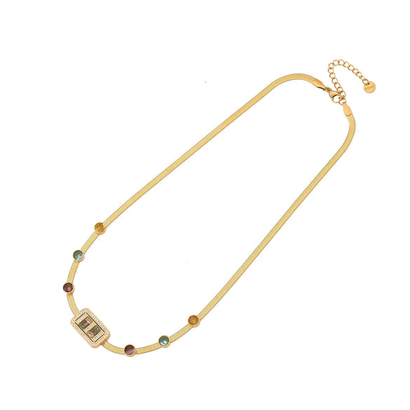 Fashion Stainless Steel Square Zirconium Clavicle Chain With Geometric Pattern And Electroplating Treatment For Women