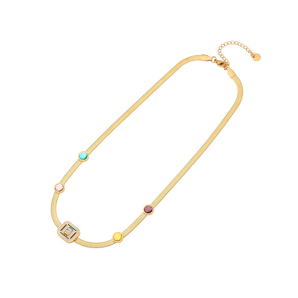 Fashion Stainless Steel Square Zirconium Clavicle Chain With Geometric Pattern And Electroplating Treatment For Women