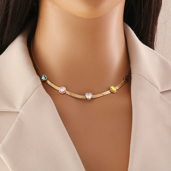 Fashion Stainless Steel Square Zirconium Clavicle Chain With Geometric Pattern And Electroplating Treatment For Women