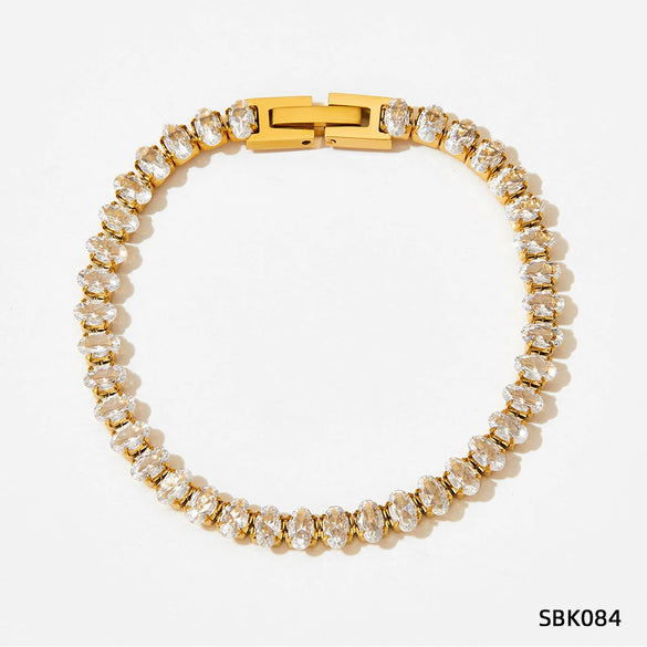 Fashion Stainless Steel Stacked Bracelet Set With Inlaid Zircon Love Pendant And Geometric Design Electroplated For Women