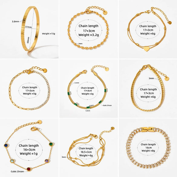 Fashion Stainless Steel Stacked Bracelet Set With Inlaid Zircon Love Pendant And Geometric Design Electroplated For Women