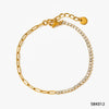 Fashion Stainless Steel Stacked Bracelet Set With Inlaid Zircon Love Pendant And Geometric Design Electroplated For Women