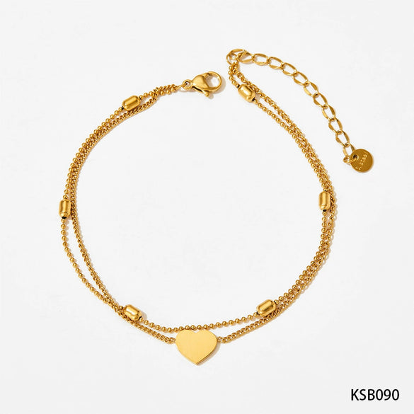 Fashion Stainless Steel Stacked Bracelet Set With Inlaid Zircon Love Pendant And Geometric Design Electroplated For Women