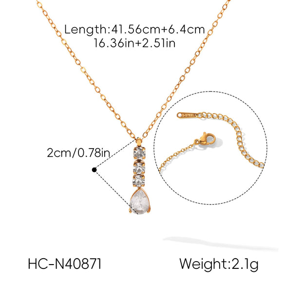 Fashion Stainless Steel Teardrop Pendant Necklace With Zircon Inlay Geometric Ins Style Vacuum Plated Light Luxury Jewelry