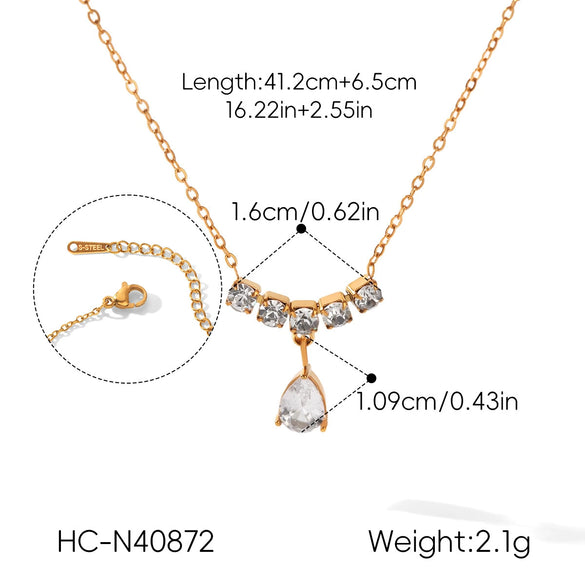 Fashion Stainless Steel Teardrop Pendant Necklace With Zircon Inlay Geometric Ins Style Vacuum Plated Light Luxury Jewelry