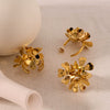 Fashion Stainless Steel Three Dimensional Flower Opening Ring Earrings 18K Furnace Vacuum Plated Jewelry For Women