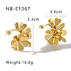 Fashion Stainless Steel Three Dimensional Flower Opening Ring Earrings 18K Furnace Vacuum Plated Jewelry For Women