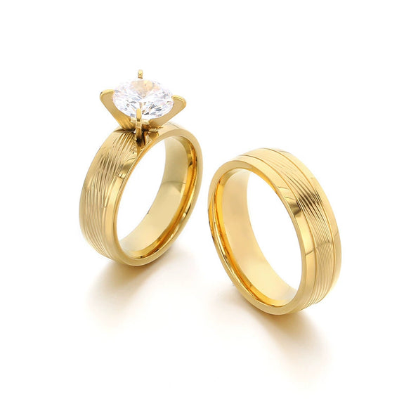 Fashion Stainless Steel Zircon Fourclaw Ring Set With Diamonds Geometric Style For Women And Couples