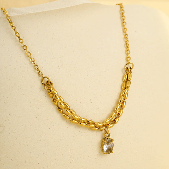 Fashion Stainless Steel Zircon Necklace Electroplated For Women