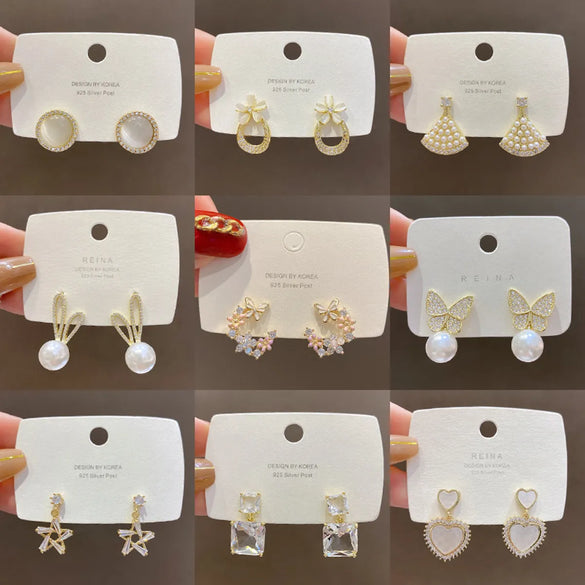 Fashion Star Heart Shape Bow Knot Copper Rhinestones Ear Studs 1 Pair