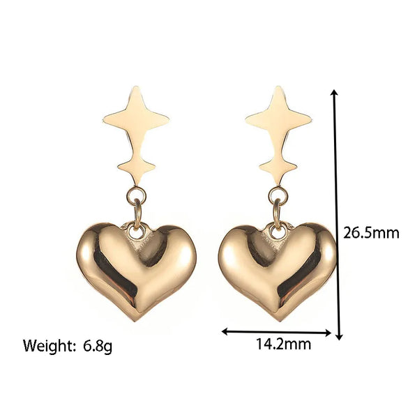 1 Pair Fashion Star Heart Shape Plating 304 Stainless Steel Gold Plated Earrings