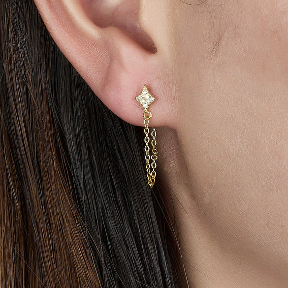Fashion Star Women's Silver Earrings Inlaid Zircon Geometric Style
