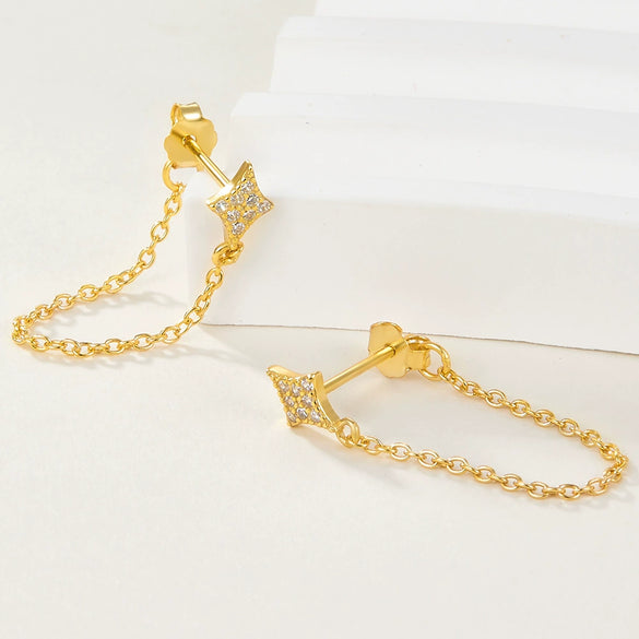 Fashion Star Women's Silver Earrings Inlaid Zircon Geometric Style