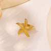 Fashion Starfish Beach Ocean Style Stainless Steel Open Ring With Geometric Pattern And 18K Gold Electroplating For Women