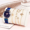 Fashion Starry Sky Gradient Women's Alloy Case Pu Strap Quartz Watch And Bracelet Bangle Set With Stainless Steel Magnet Buckle