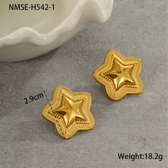 Fashion Starshaped Titanium Steel And Stainless Steel Earrings Plated With Real Gold