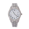 Fashion Steel Belt Watch With Starry Diamond Roman Scale Calendar Round Dial Alloy Case Stainless Steel Buckle