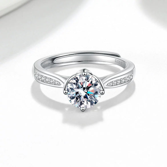 Fashion Sterling Silver Moissanite Ring For Women Geometric Adjustable Electroplated Couple Ring