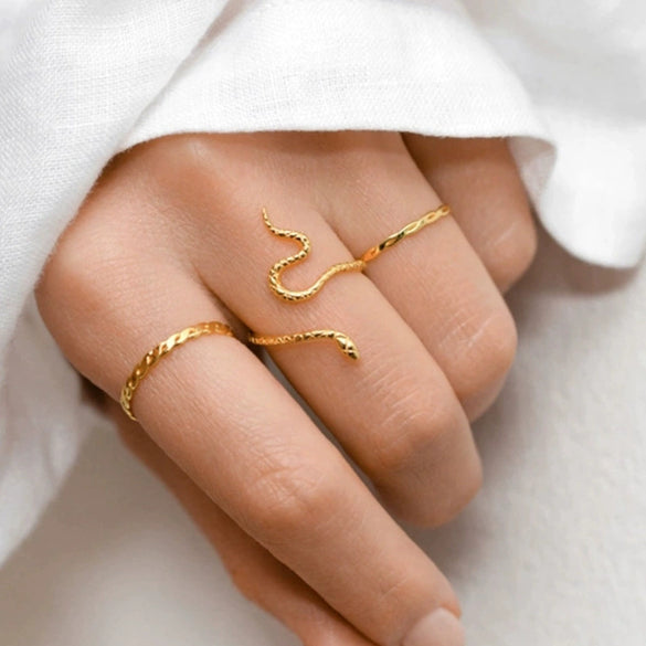 Fashion 925 Sterling Silver Snake Open Ring With Geometric Pattern Electroplated For Women And Unisex