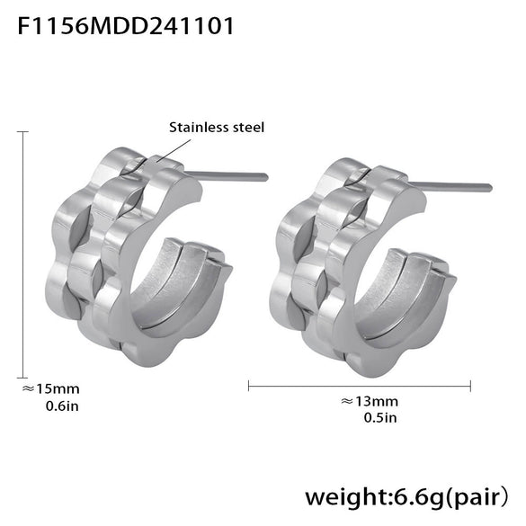 Fashion Strap Textured C Shaped Stud Earrings Stainless Steel 18K Gold Plated Electroplated Geometric Women's Earrings