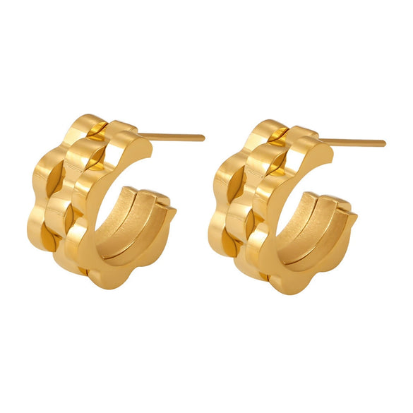 Fashion Strap Textured Cshaped 316L Stainless Steel 18K Gold Plated Geometric Earrings For Women