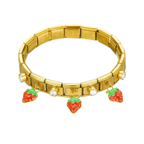 Fashion Strawberry Pendant Geometric Goldplated Stainless Steel Bracelet