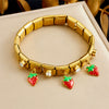 Fashion Strawberry Pendant Geometric Goldplated Stainless Steel Bracelet