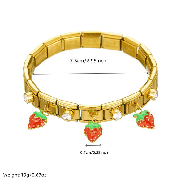Fashion Strawberry Pendant Geometric Goldplated Stainless Steel Bracelet