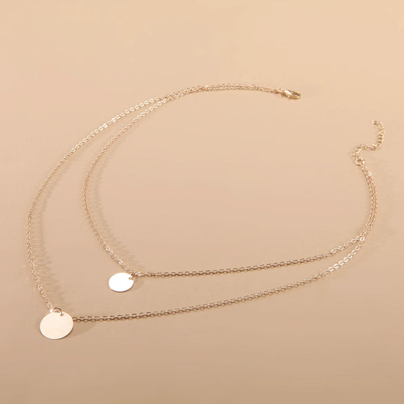 Fashion Street Shooting Metal Chain Size Sequin Necklace Simple Round Double Clavicle Chain For Women