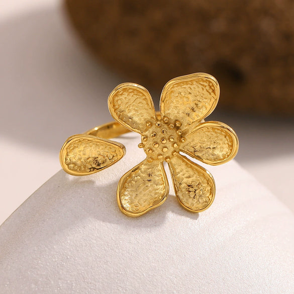 Fashion Stylish Stainless Steel 18K Gold Plated Imitation Pearl Snake Head Flower Polar Star Three Layer Open Ring For Women With Electroplating And Animal Zodiac Design