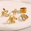 Fashion Stylish Stainless Steel 18K Gold Plated Imitation Pearl Snake Head Flower Polar Star Three Layer Open Ring For Women With Electroplating And Animal Zodiac Design