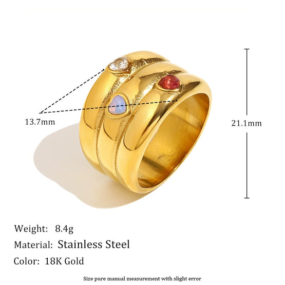 Fashion Stylish Stainless Steel 18K Gold Plated Imitation Pearl Snake Head Flower Polar Star Three Layer Open Ring For Women With Electroplating And Animal Zodiac Design