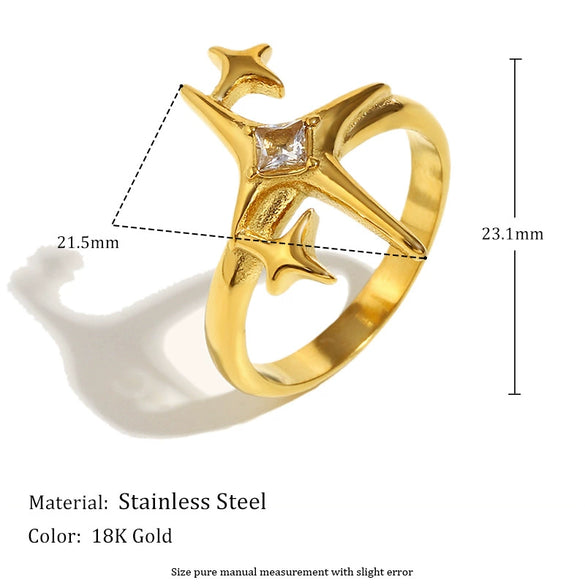 Fashion Stylish Stainless Steel 18K Gold Plated Imitation Pearl Snake Head Flower Polar Star Three Layer Open Ring For Women With Electroplating And Animal Zodiac Design