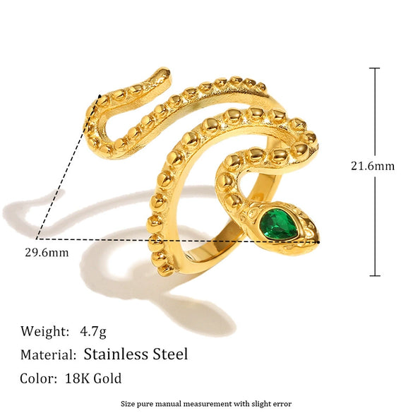 Fashion Stylish Stainless Steel 18K Gold Plated Imitation Pearl Snake Head Flower Polar Star Three Layer Open Ring For Women With Electroplating And Animal Zodiac Design