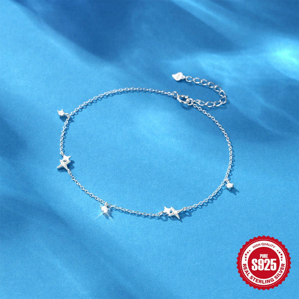 Fashion Summer S925 Sterling Silver Adjustable Double Star Lightning Unisex Foot Chain