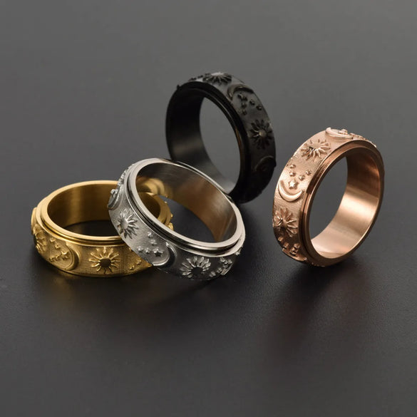 Fashion Sun Moon Stainless Steel Plating Rings
