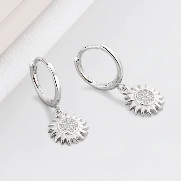 Fashion Sunflower Zircon Earrings For Women In S925 Sterling Silver With Diamond Encrusted Geometric Design And Electroplated Finish
