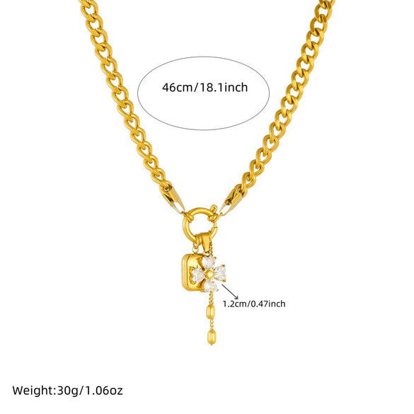 Fashion Sweet And Cool Stainless Steel Jewelry Set With Diamondencrusted Flower Star Square Pendant Tassel Chain And Electroplating Design