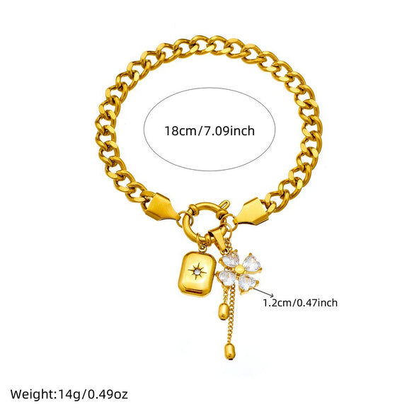 Fashion Sweet And Cool Stainless Steel Jewelry Set With Diamondencrusted Flower Star Square Pendant Tassel Chain And Electroplating Design
