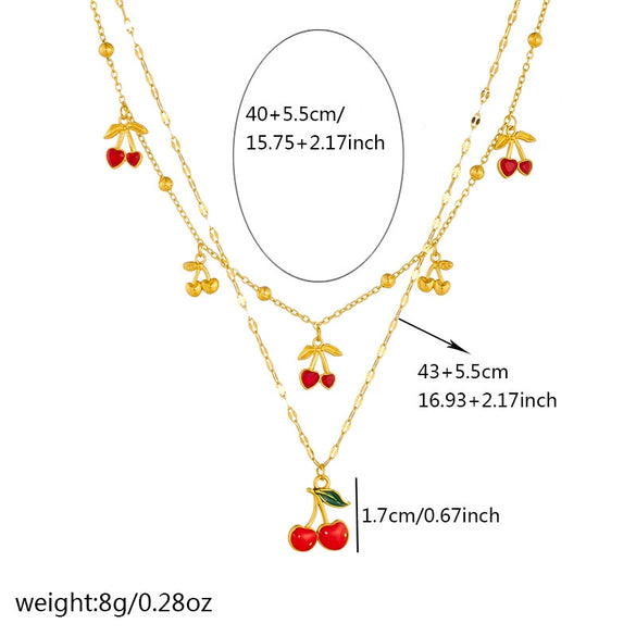 Fashion Sweet Fruit Pattern Stainless Steel Goldplated Pendant Necklace With Water Wave Chain