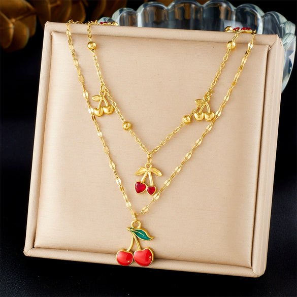 Fashion Sweet Fruit Style Stainless Steel Pendant Necklace With Electroplating And Three Dimensional Design