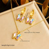 Fashion Sweet Girl Stainless Steel Jewelry Set With Gradient Butterfly Rhinestone Pendant Electroplated Include Earrings And Necklace