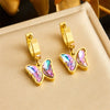 Fashion Sweet Girl Stainless Steel Jewelry Set With Gradient Butterfly Rhinestone Pendant Electroplated Include Earrings And Necklace
