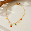 Fashion Sweet Glue Cherry And Strawberry Pearl Pendant Necklace For Women Stainless Steel Electroplating Fruit Pattern Clavicle Chain