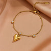 Fashion Sweet Titanium Steel Round Beads Heart Pendant Earrings Bracelet Necklace Set With Heart Water Drop Bell Patterns