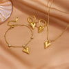 Fashion Sweet Titanium Steel Round Beads Heart Pendant Earrings Bracelet Necklace Set With Heart Water Drop Bell Patterns