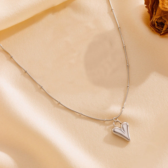 Fashion Sweet Titanium Steel Round Beads Heart Pendant Earrings Bracelet Necklace Set With Heart Water Drop Bell Patterns