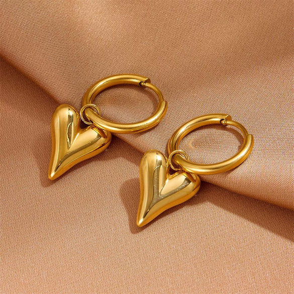 Fashion Sweet Titanium Steel Round Beads Heart Pendant Earrings Bracelet Necklace Set With Heart Water Drop Bell Patterns